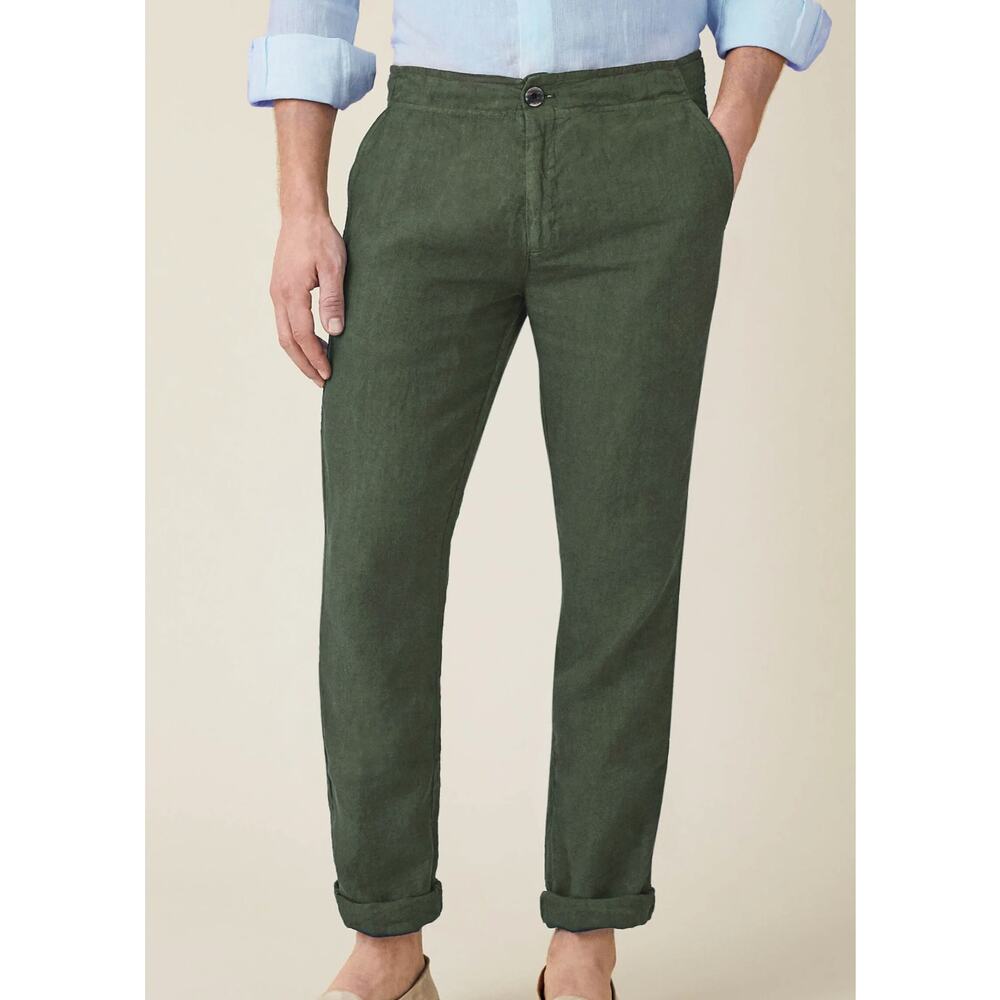 Luca Faloni  Lipari Linen Trousers Khaki Green 34UK 50IT
